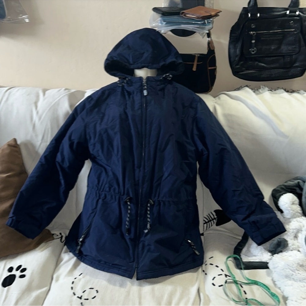 Outdoor exchange large blue thick hooded jacket